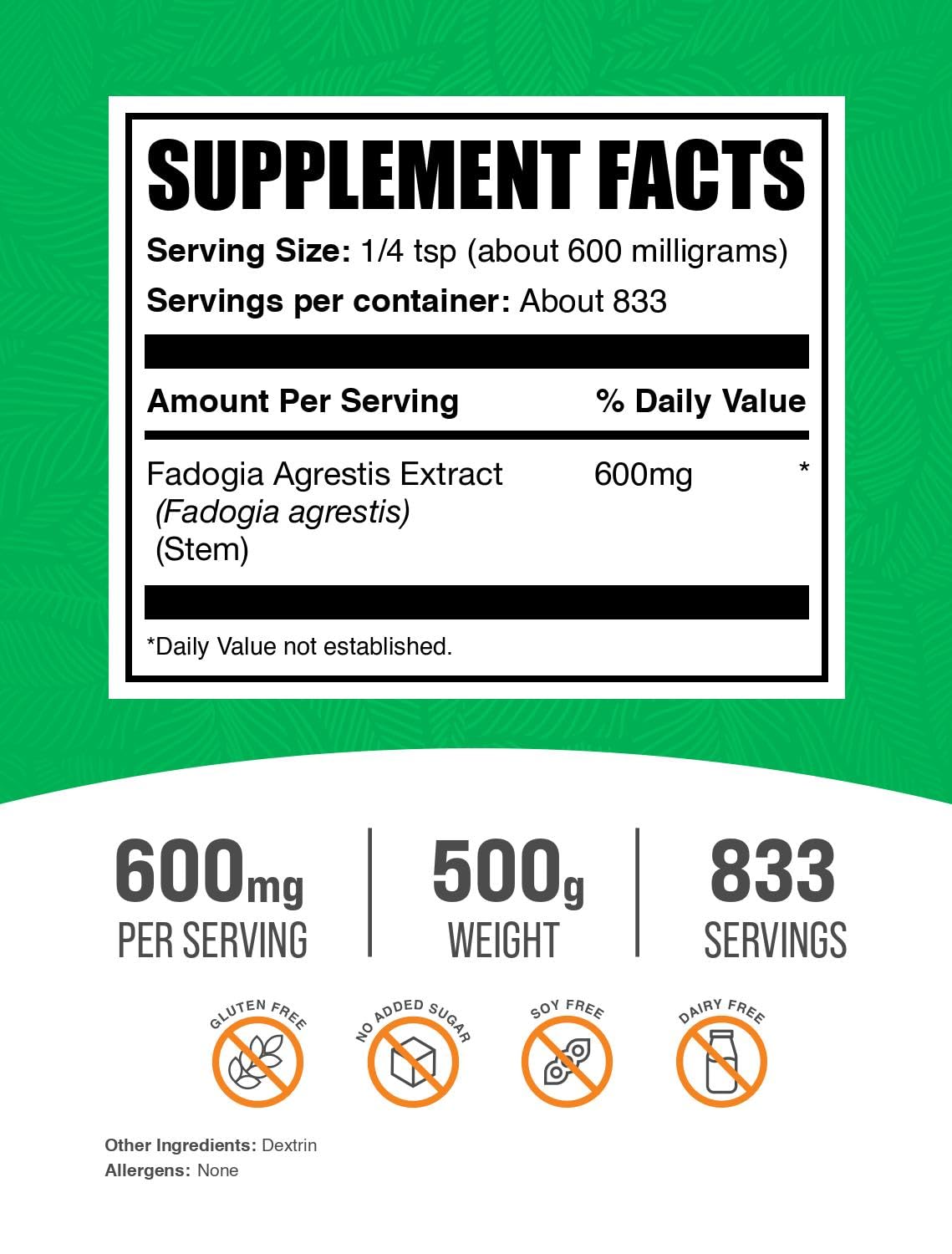 Fadogia Agrestis Extract Powder 600mg, 500g | Gluten Free | BulkSupplements