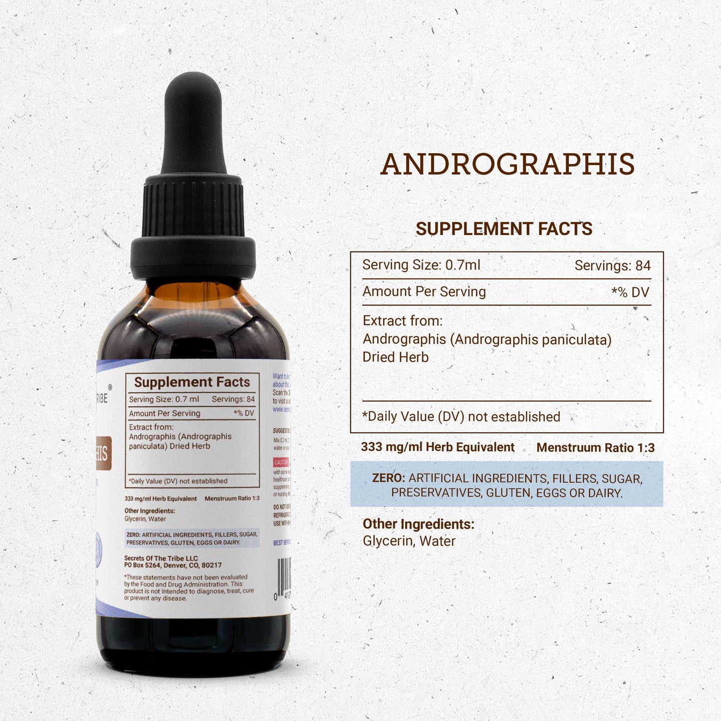 Secrets of the Tribe Andrographis Alcohol-Free Liquid Extract 2 FL OZ – Fah talai jone, Chuan Xin Lian, Andrographis paniculata Tincture