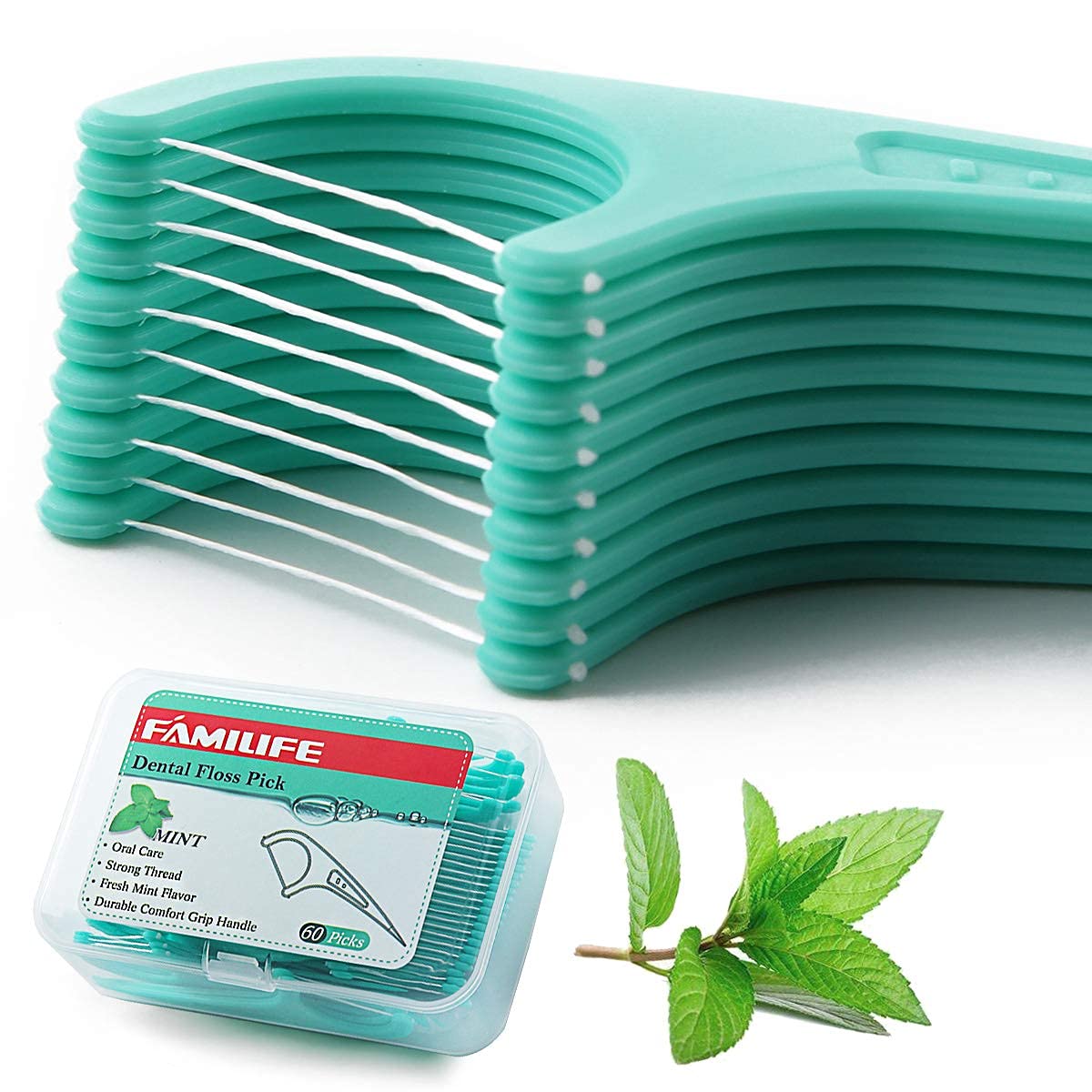 FAMILIFE Mint Floss Picks – 240 Count with 4 Travel Cases | Dental Flossers for Family