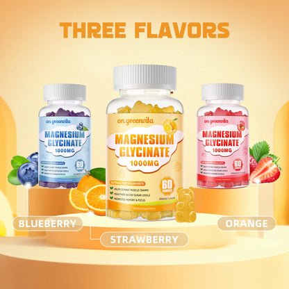 Magnesium Glycinate Gummies 1000mg - Sugar Free Magnesium Potassium Supplement with Vitamin D, B6, CoQ10 for Calm Mood & Sleep Support - 120 Orange Gummies 2 Pack