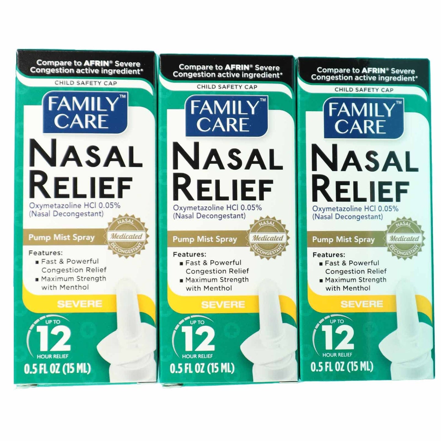 FamilyCare Nasal Relief Spray – 12 Hours, Pump Mist, Anti-Drip, 3 Pack