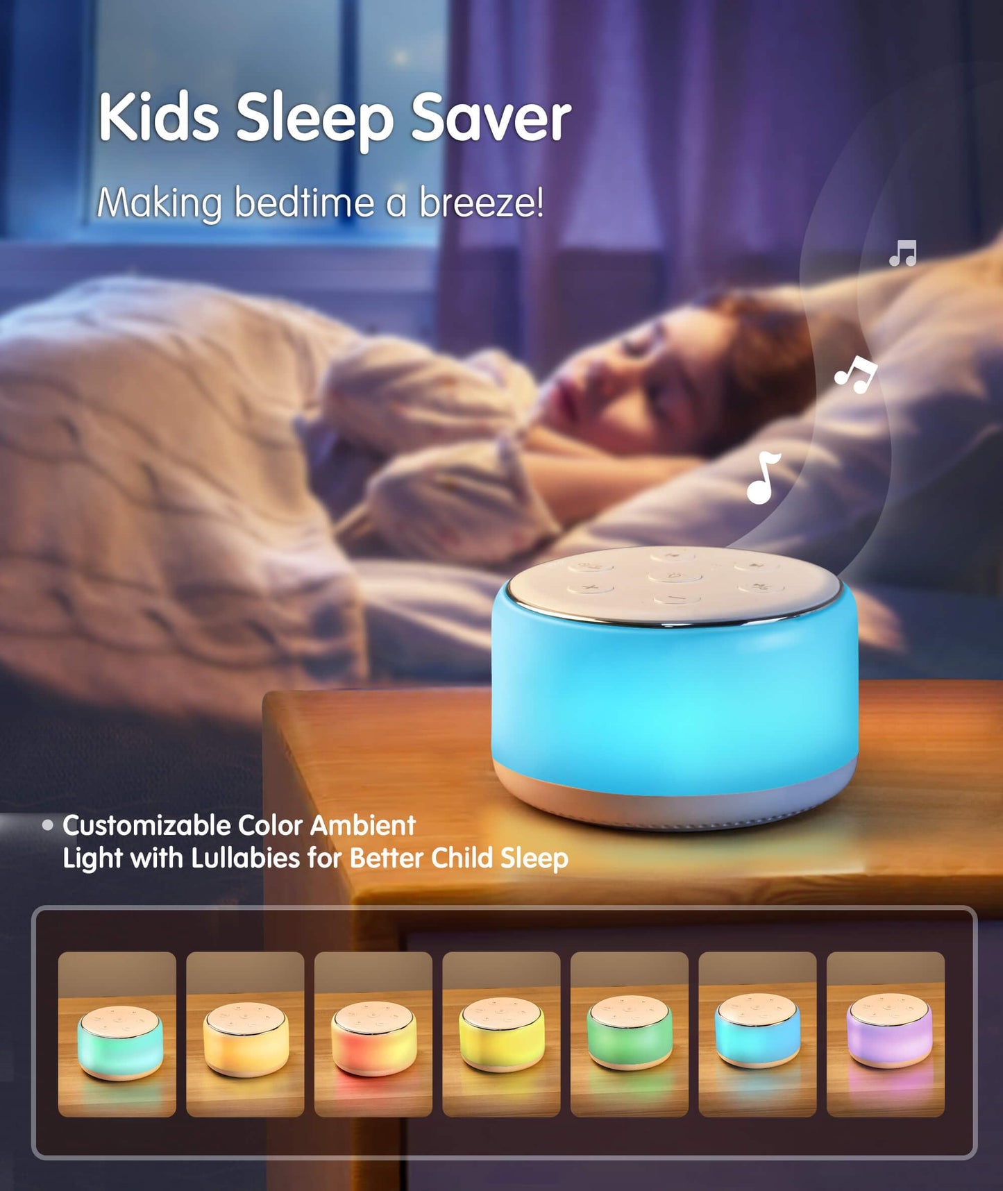FamiSym White Noise Sound Machine with Night Light – 34 Soothing Sounds for Baby & Adults