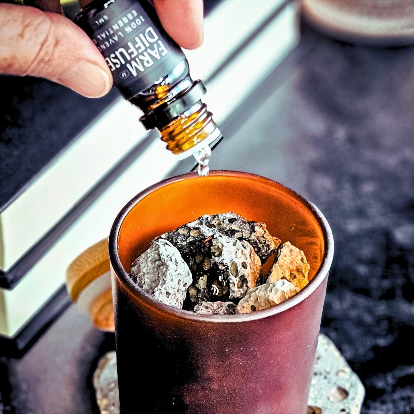 Lava Rock Diffuser & Lavender Essential Oil Set | Farm to Diffuser | No Water, Cordless