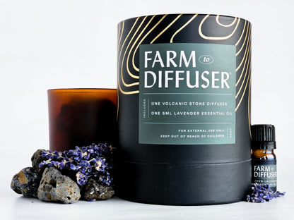 Lava Rock Diffuser & Lavender Essential Oil Set | Farm to Diffuser | No Water, Cordless