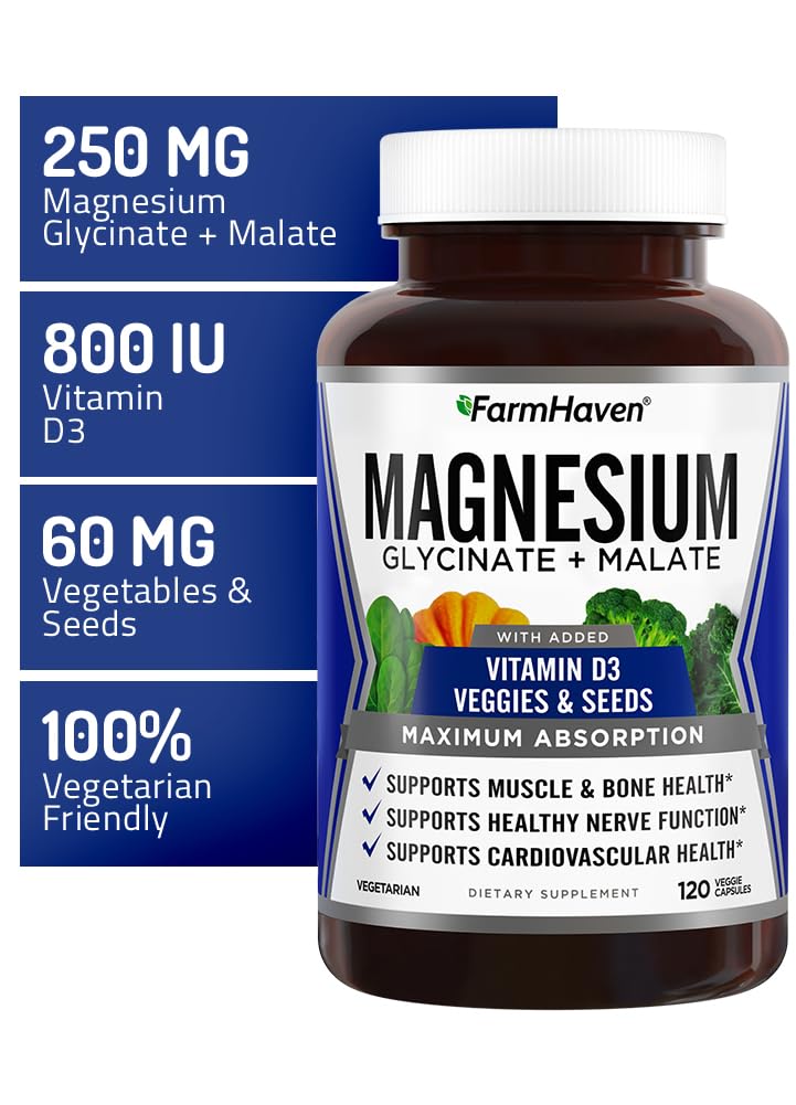 FarmHaven Magnesium Complex – Chelated Glycinate + D3, 120 Caps