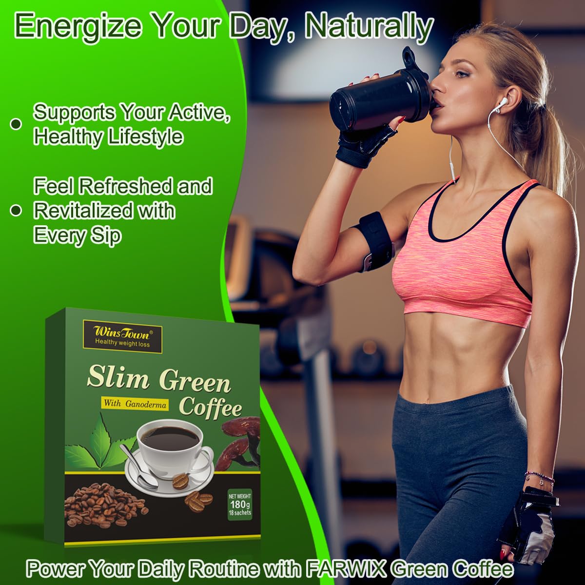 Premium Green Coffee Bean Extract Powder - Gluten-Free | FARWIX 180g (18 Sachets)