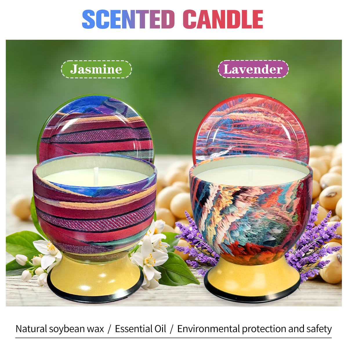 Fasize Home Aromatherapy Candles – 2-Pack 4oz Soy Tin Set (Jasmine & Lavender)
