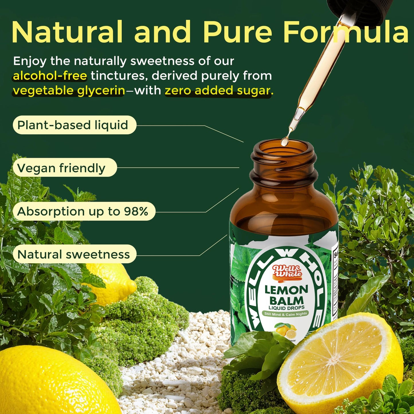 Organic Lemon Balm Tincture for Relaxation & Mood Balance – Fast-Absorbing, Alcohol-Free (60 mL)