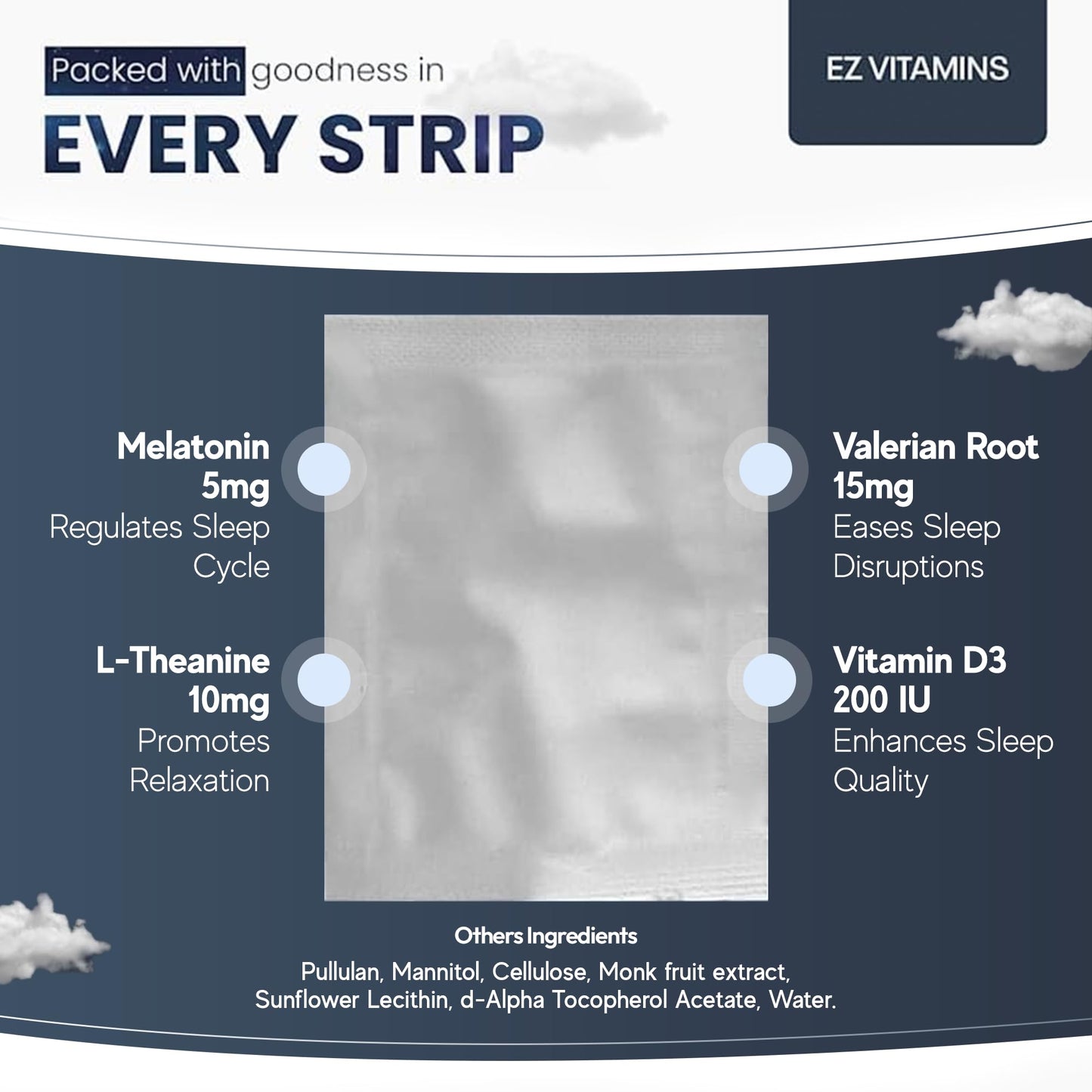 Dissolvable Oral Sleep Strips – 5mg Melatonin, Valerian, L-Theanine, Vitamin D3 | Mint 30ct