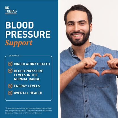 Dr. Tobias Blood Pressure Support Supplement – Hawthorn, Hibiscus, Olive Leaf & Garlic | 90 Capsules