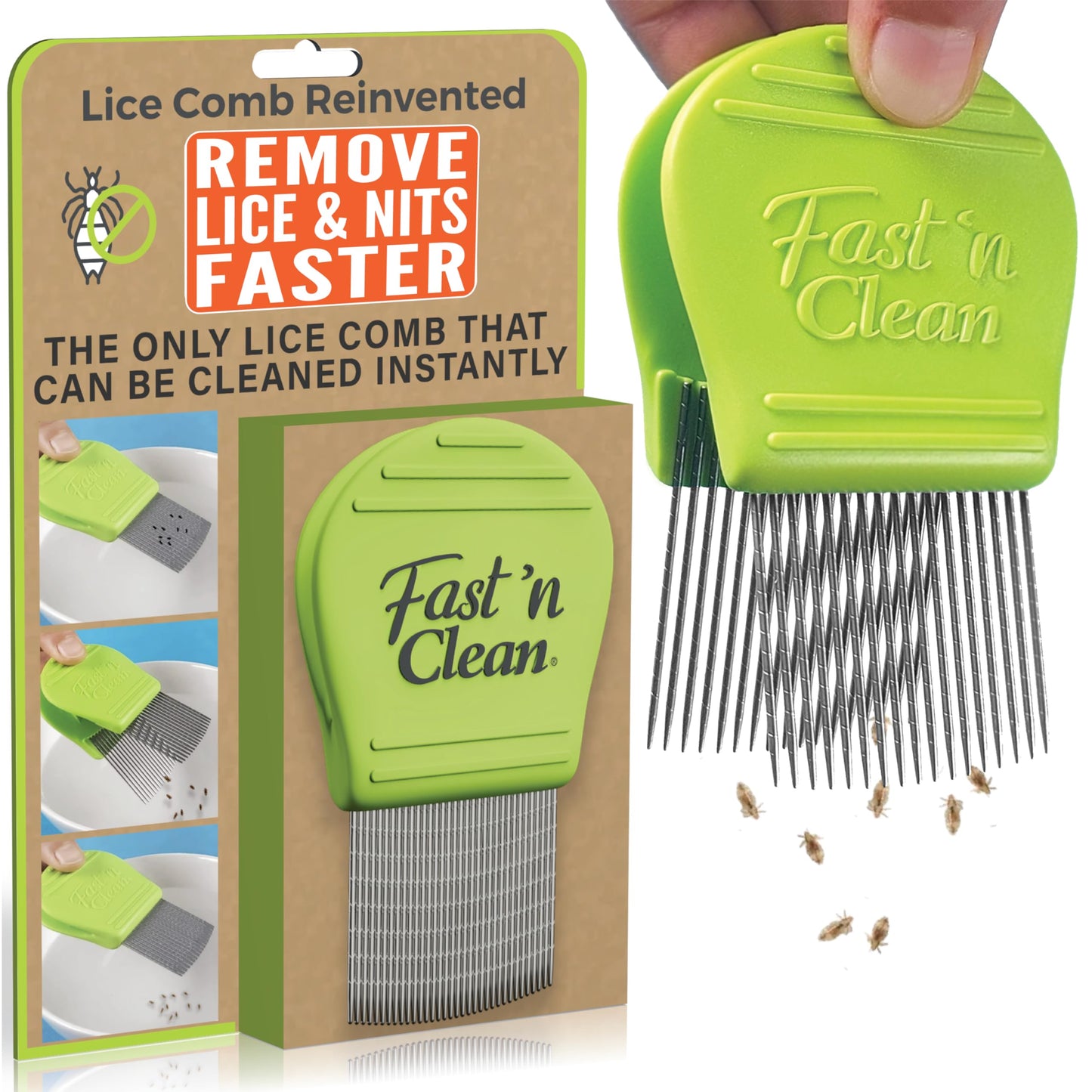 Fast 'n Clean - Lice Comb Reinvented | Self-Cleaning Lice Comb
