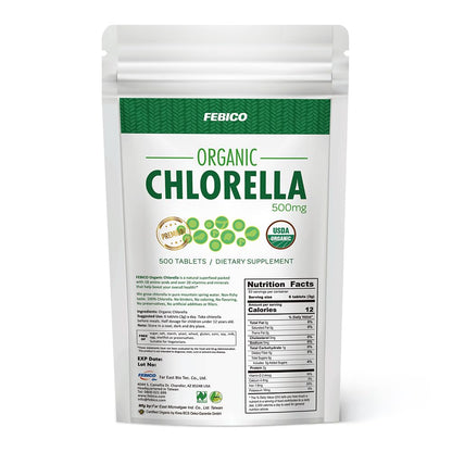 FEBICO Chlorella Tablets 500mg, 500ct – 83 Days, USDA Organic, Vegan, Non-GMO, Taiwan