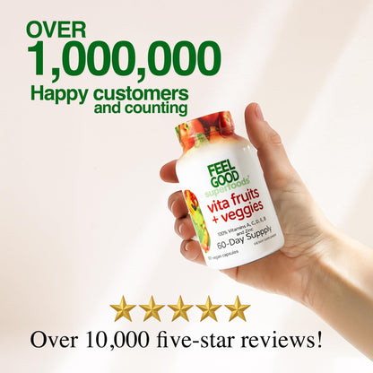FeelGood Superfoods 1000mg Immune Support Capsules – 25 Organic Fruits & Vegetables, 60 Count