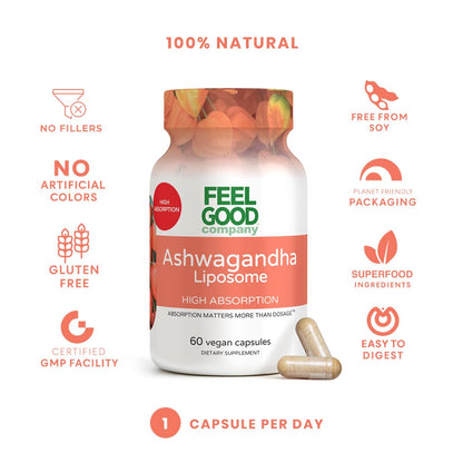 FeelGood Company Liposomal Ashwagandha – 600mg, High Absorption, 60 Vegan Capsules
