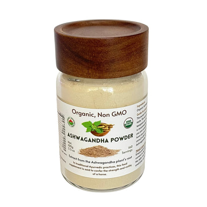 Feenlo Pure Organic Ashwagandha Root Powder in a Glass Jar – Non-GMO | 100g | Best Before Mar 31, 2027