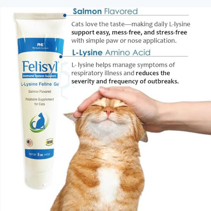 Felisyl L-Lysine Gel for Cats - Immune Support, Respiratory & Vision - Salmon-Flavored - Made in USA - 5 oz Gel (2 Pack)