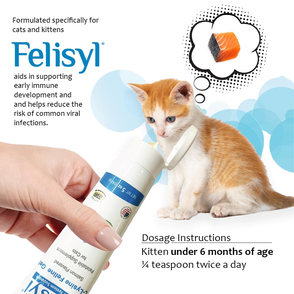 Felisyl L-Lysine Gel for Cats - Immune Support, Respiratory & Vision - Salmon-Flavored - Made in USA - 5 oz Gel (2 Pack)