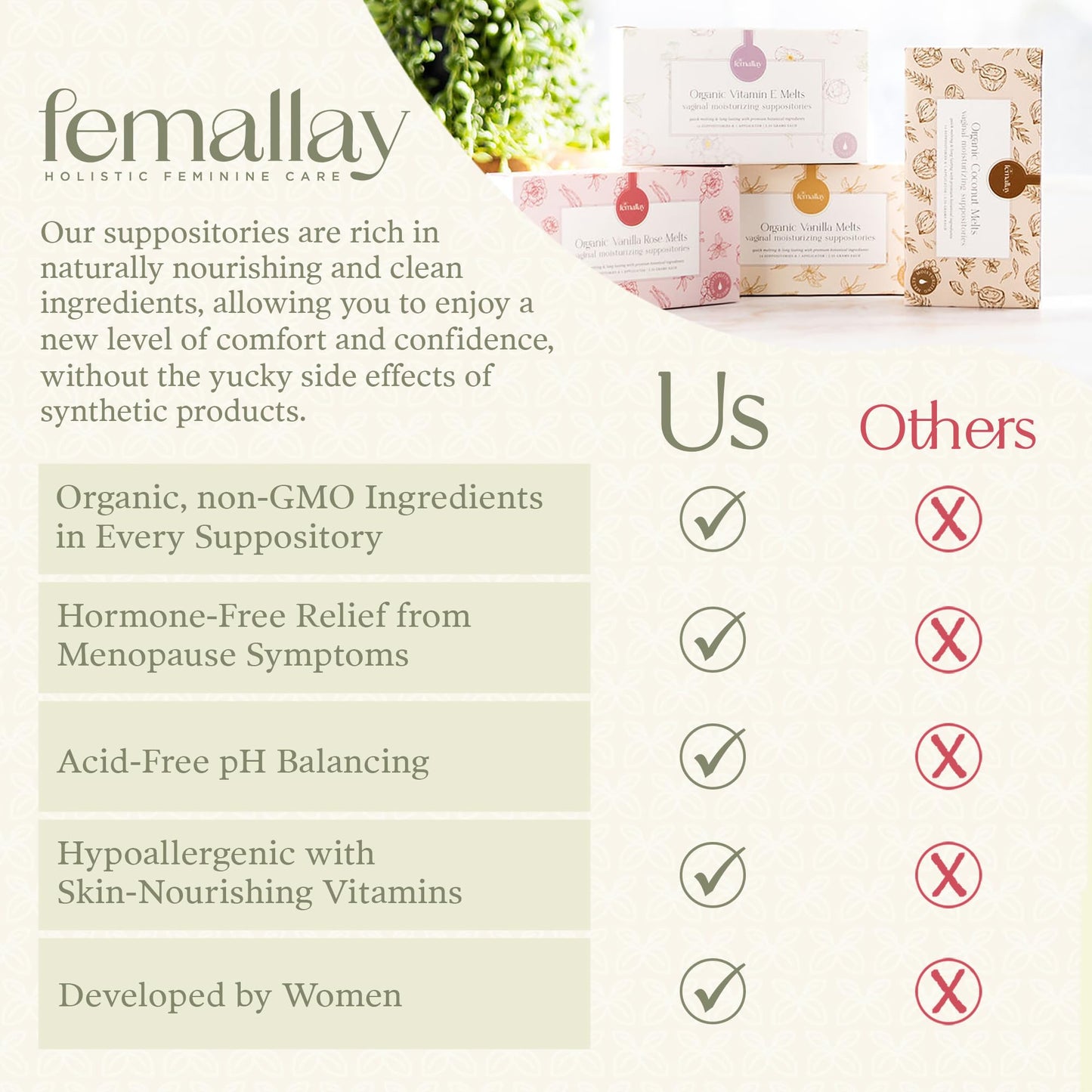 Femallay Organic Vitamin E Vaginal Melts - 3 Pack with Applicator | Menopause Dryness & Irritation Relief