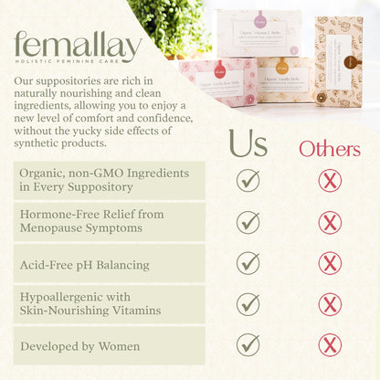 Femallay Organic Vitamin E Vaginal Melts - 3 Pack with Applicator | Menopause Dryness & Irritation Relief