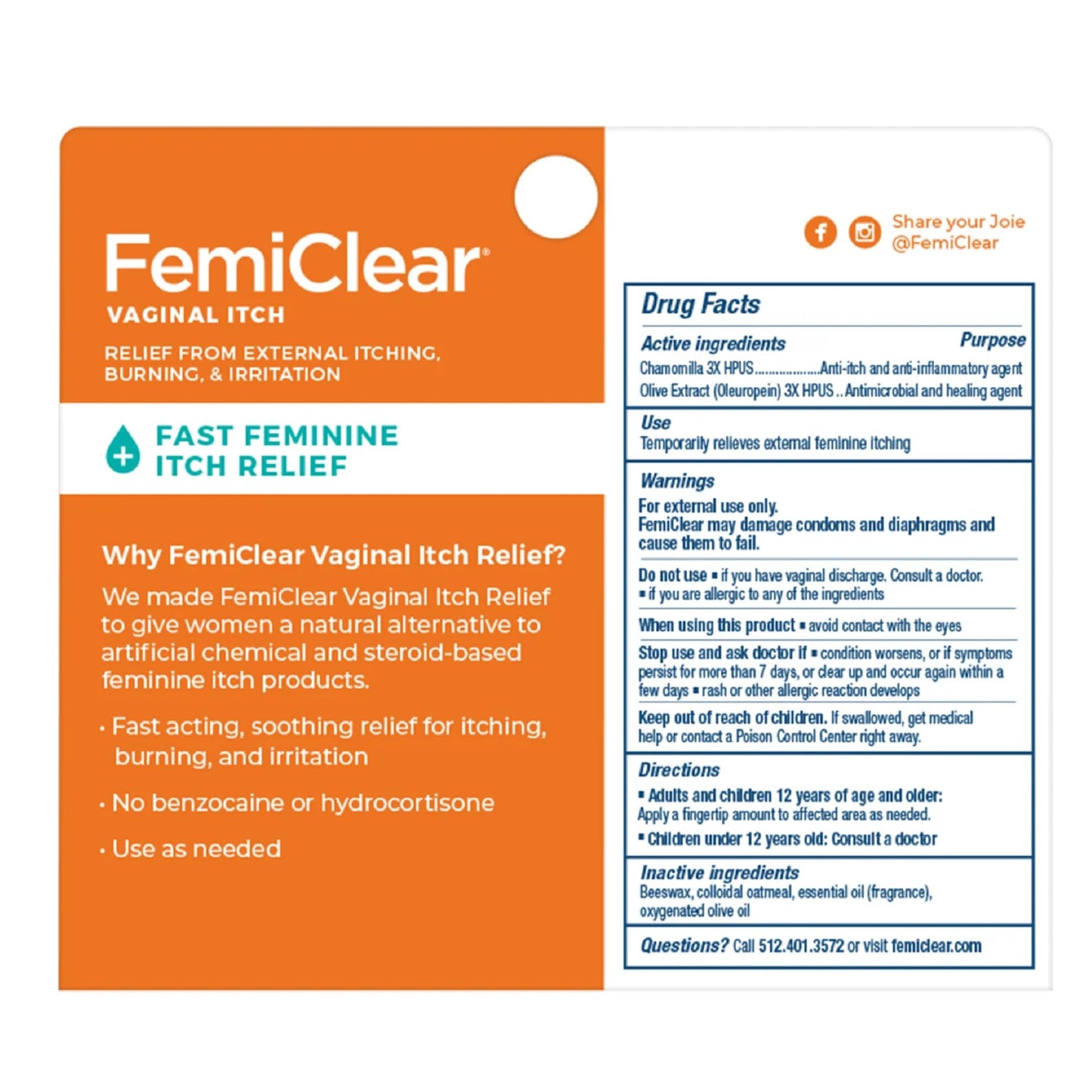 FemiClear Vaginal Ointment | Pure Botanical Extracts | External Comfort 0.5oz (Pack of 2)