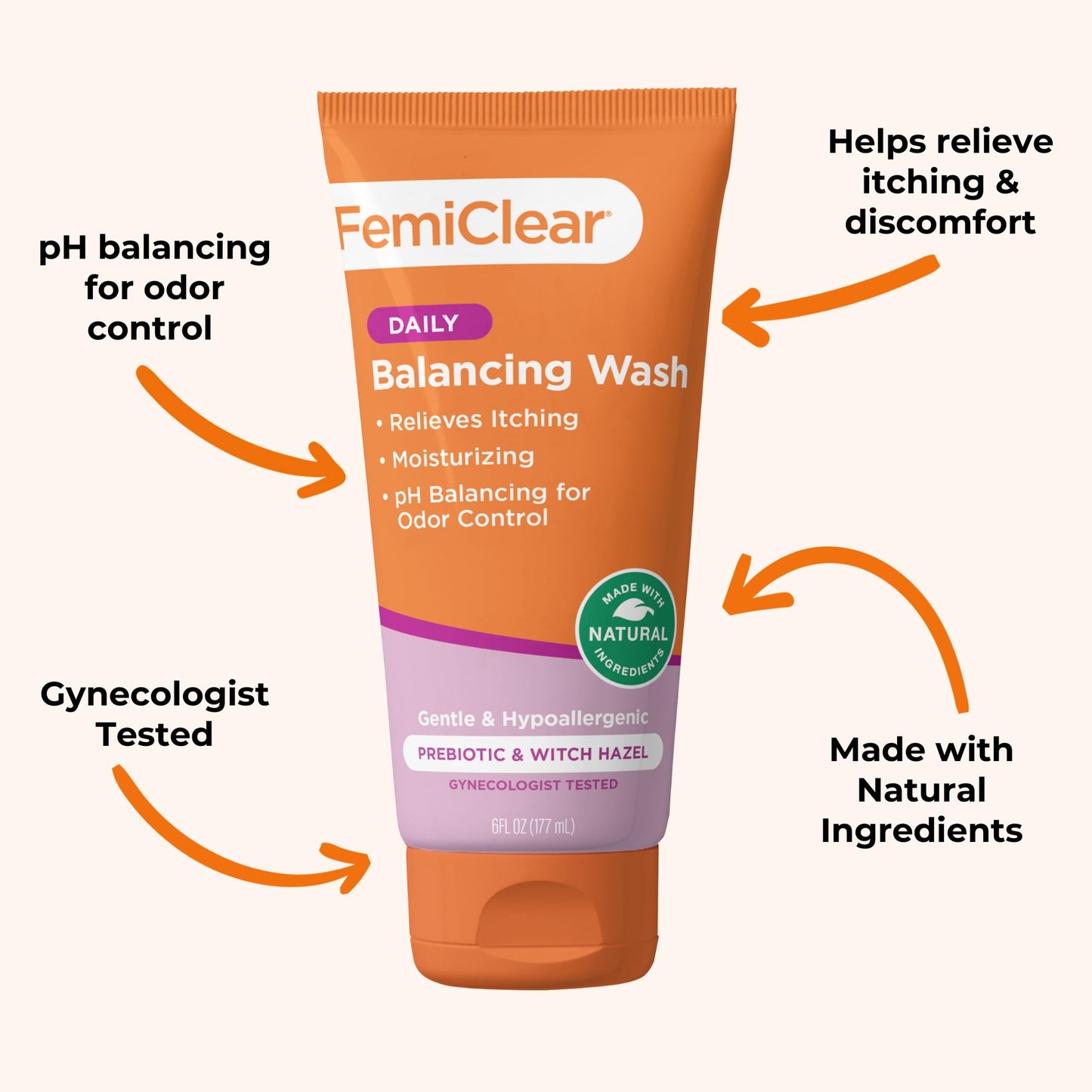 FemiClear Soothing Daily Feminine Wash — Gentle pH-Balanced Cleanser for Sensitive Skin (Pack of 2, 6 fl oz each)