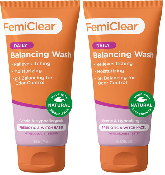 FemiClear Soothing Daily Feminine Wash — Gentle pH-Balanced Cleanser for Sensitive Skin (Pack of 2, 6 fl oz each)