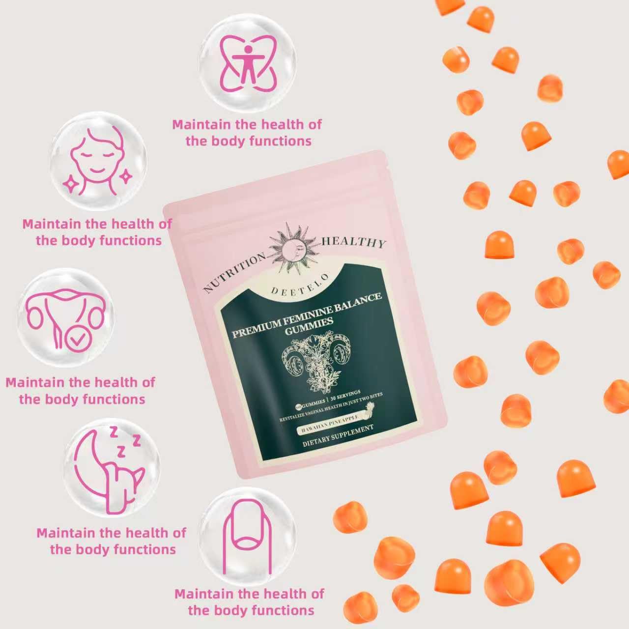 Feminine Balance Gummies – Hawaiian Pineapple | pH & Digestive Health, Immune Support