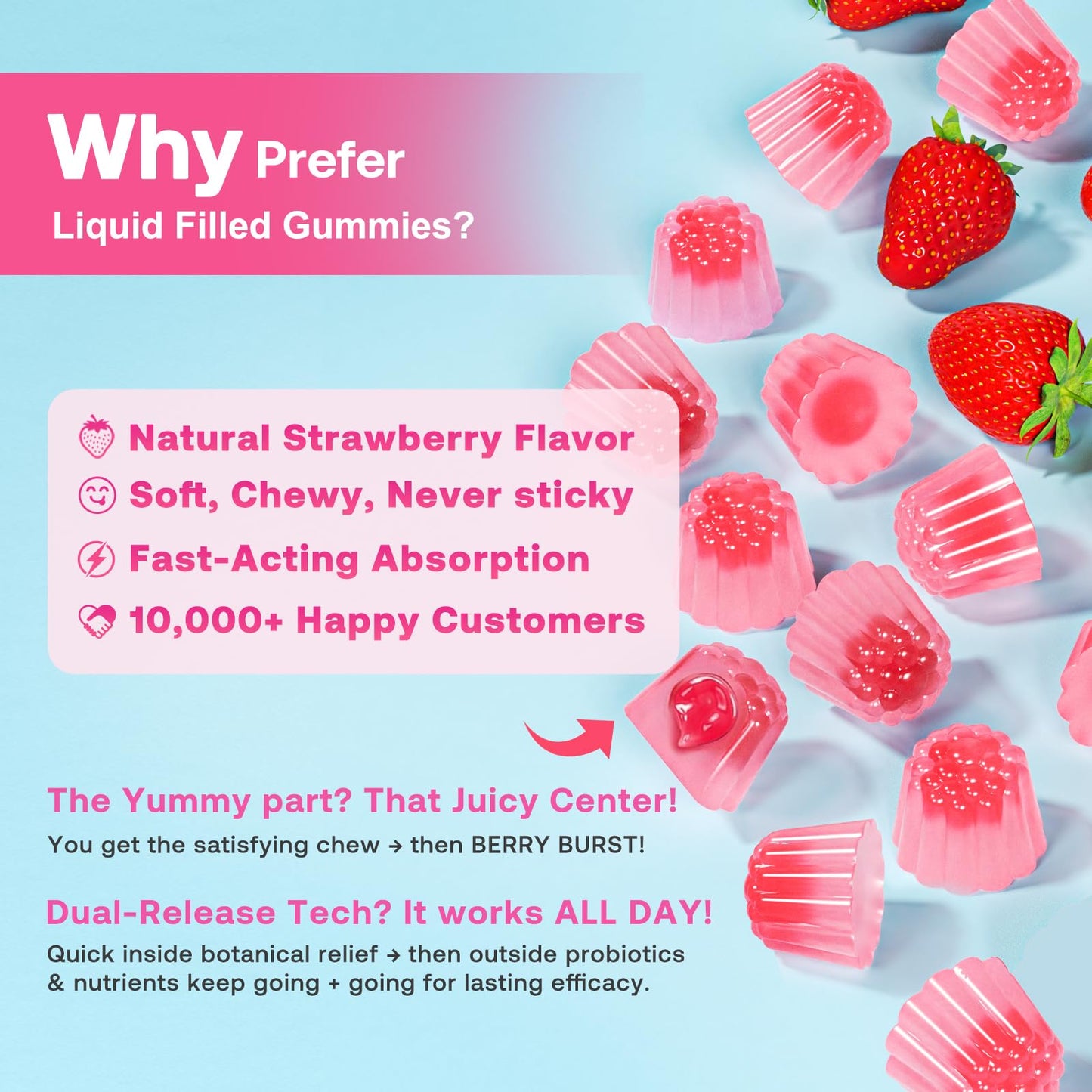 Feminine Balance Gummies for Women, Premium Ph Balance Gummies with Probiotic for Vaginal Flora Balance, Immune Support Supplement, Gluten-Free, Strawberry Flavor with Liquid Filled, 120 Count