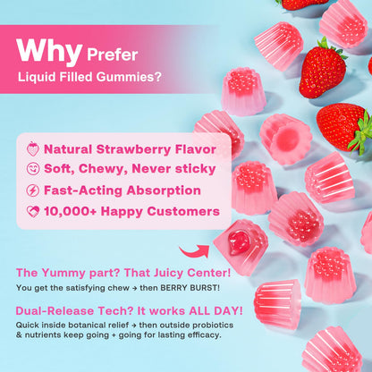 Feminine Balance Gummies for Women, Premium Ph Balance Gummies with Probiotic for Vaginal Flora Balance, Immune Support Supplement, Gluten-Free, Strawberry Flavor with Liquid Filled, 120 Count