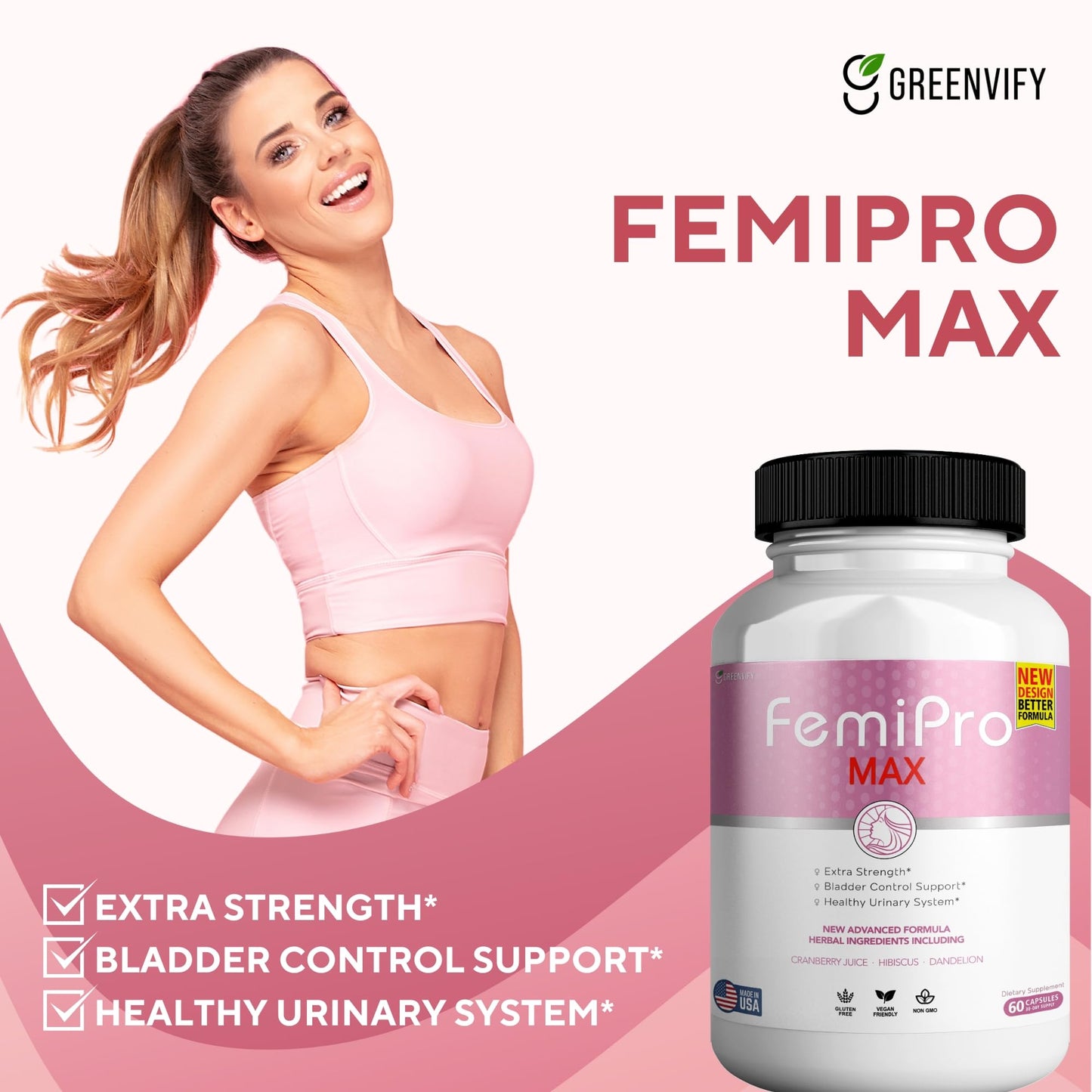 FemiPro MAX Women's Urinary Support – Extra Strength Bladder Control (60 Capsules)