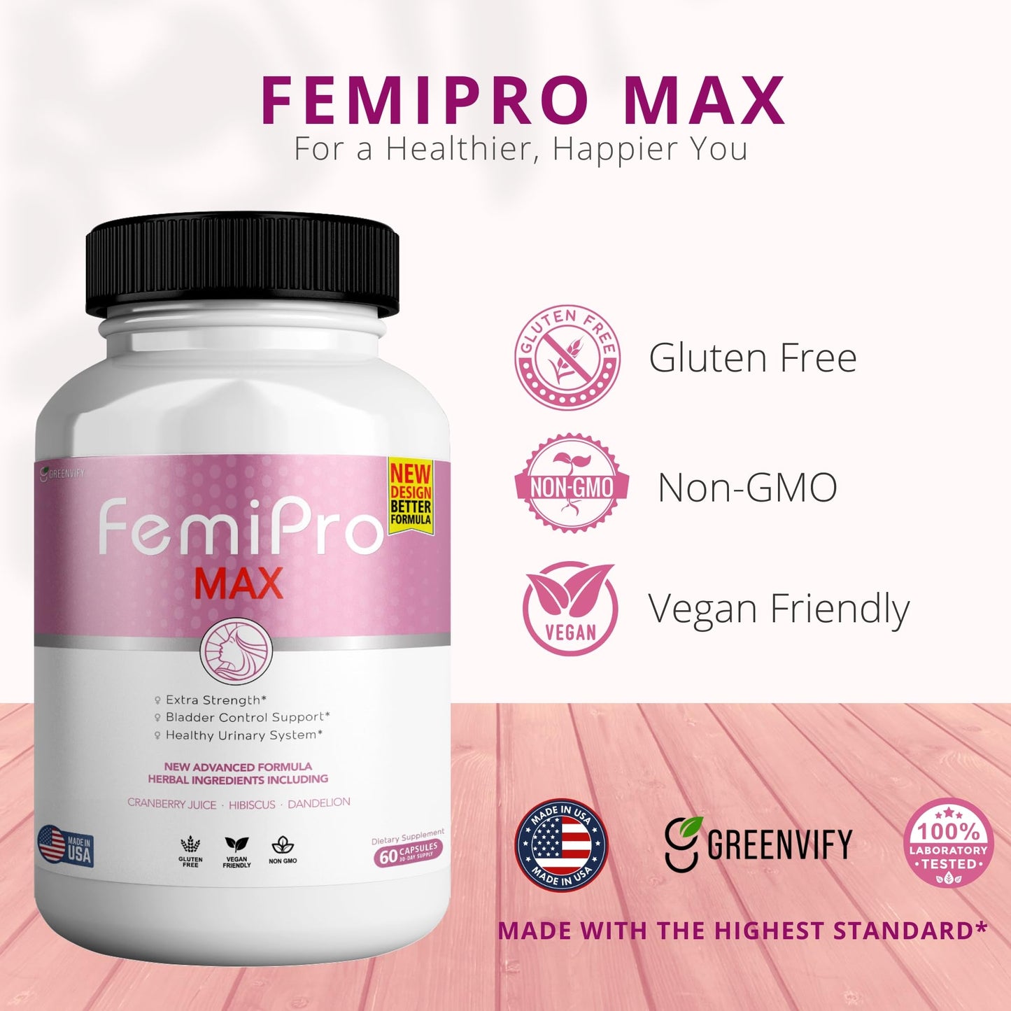 FemiPro MAX Women's Urinary Support – Extra Strength Bladder Control (60 Capsules)