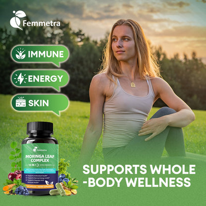 Femmetra Moringa Turmeric Capsules – 10-in-1 Moringa Leaf Complex | Energy & Digestive Support | 60 Day Supply