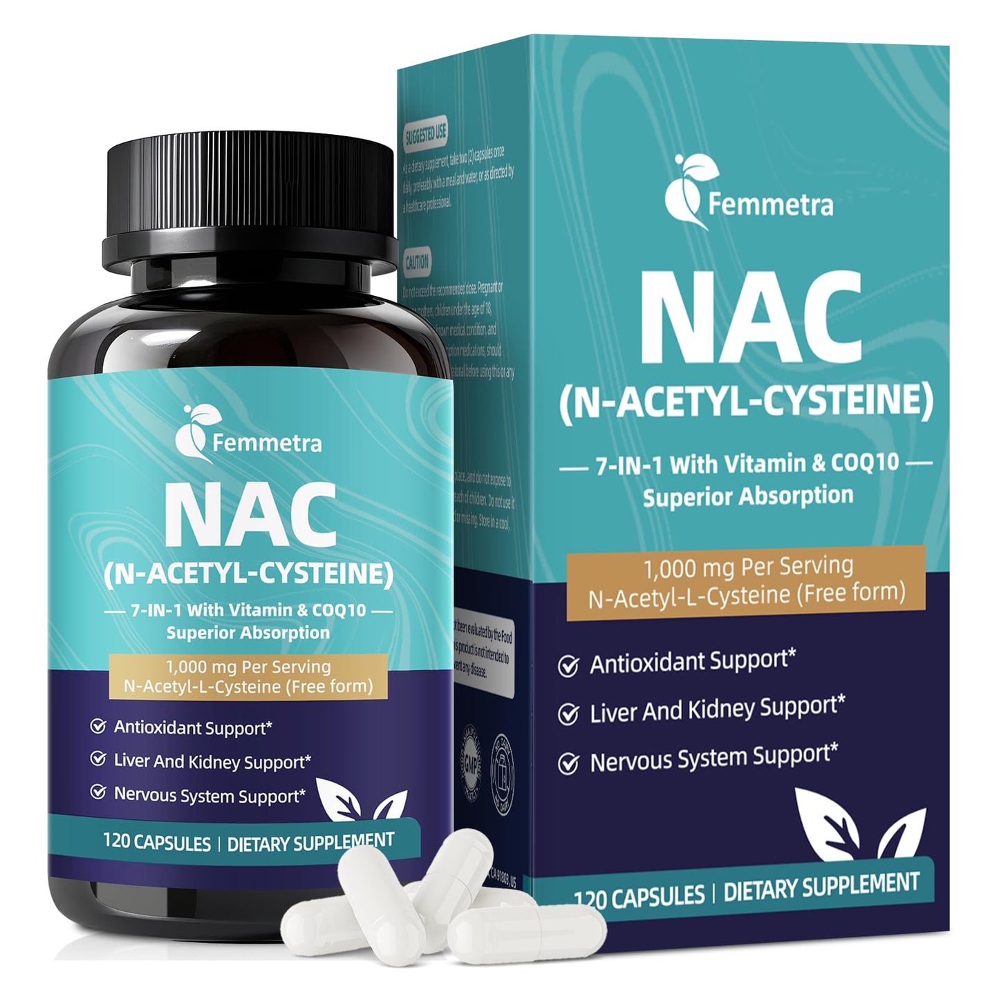 Femmetra NAC 1,000 mg – Liver & Kidney Detox, 120 Capsules