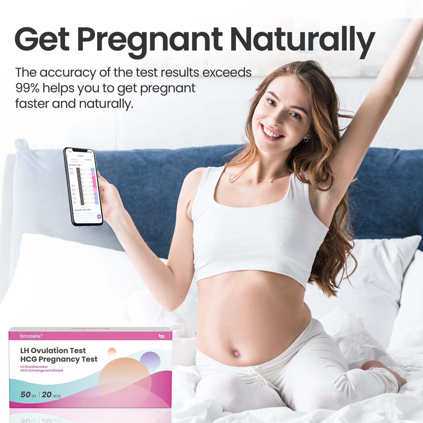 Femometer Home LH & HCG Test Strip Kit – 50 Ovulation, 20 Pregnancy Strips, 99% Accurate