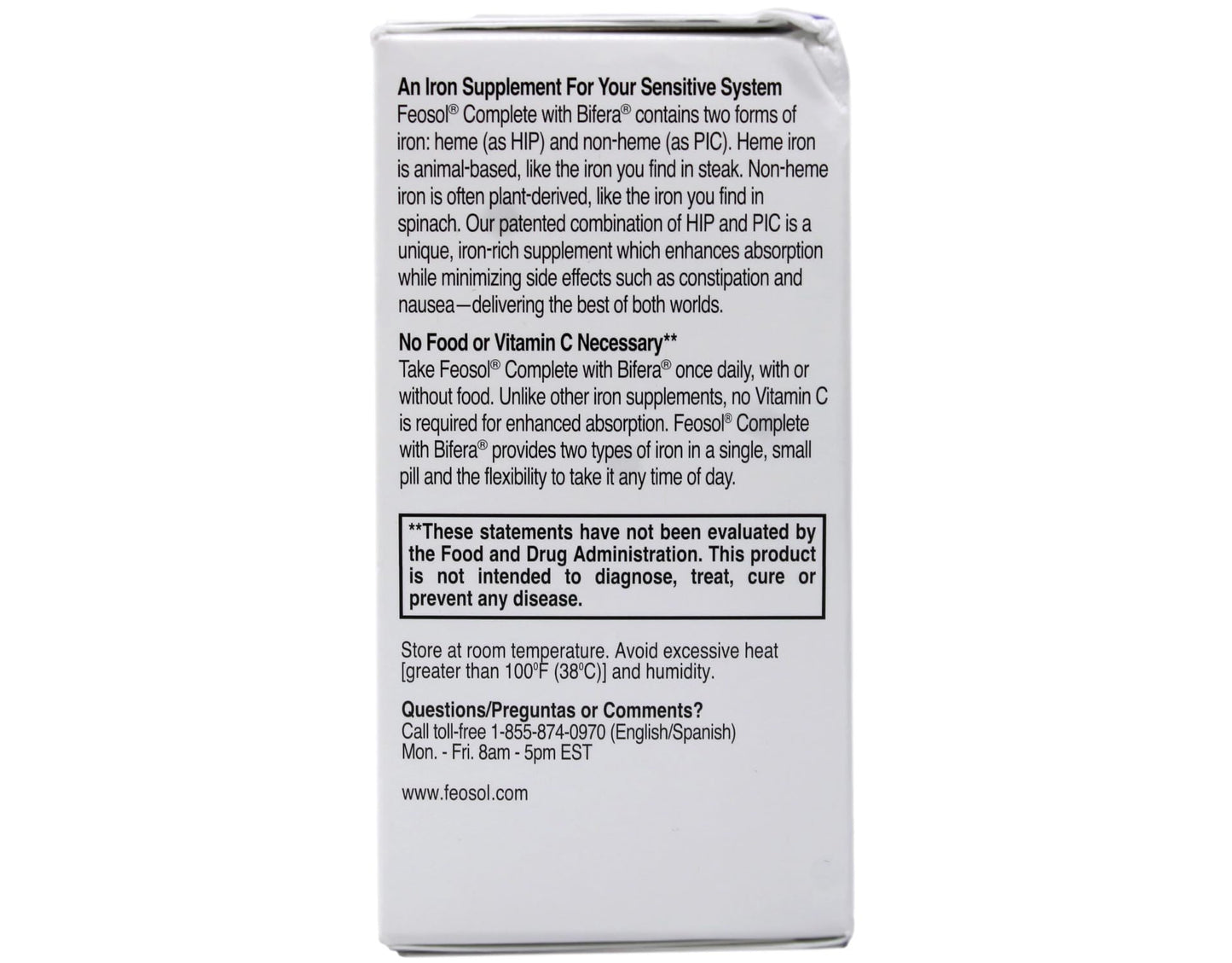 Feosol Complete Iron Supplement – Bifera HIP & PIC, 30 Caplets, Pack of 3