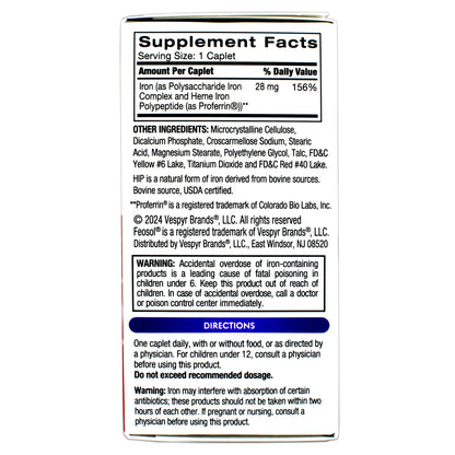 Feosol Complete Iron Supplement – Bifera HIP & PIC, 30 Caplets, Pack of 3