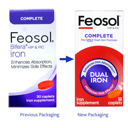 Feosol Complete Iron Supplement – Bifera HIP & PIC, 30 Caplets, Pack of 3