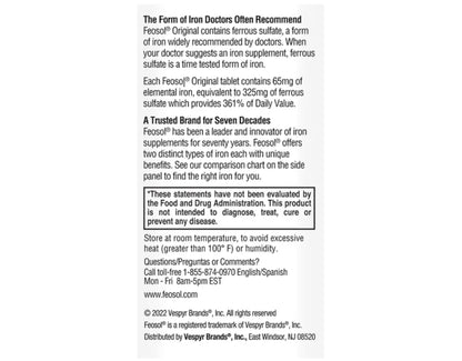 Feosol Original Ferrous Sulfate Iron Supplement - 120 CT (Pack of 3) | 65 mg Elemental Iron