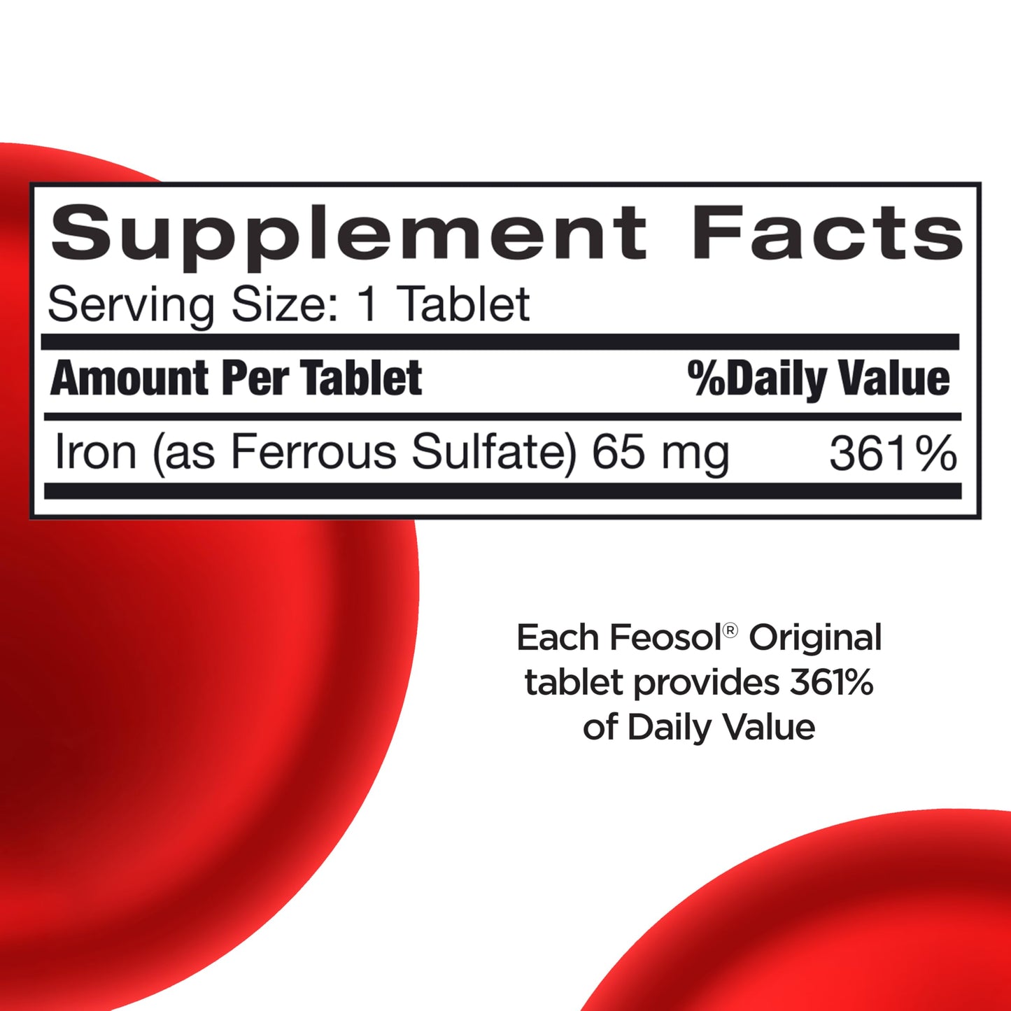 Feosol Original Iron Supplement Tablets 65 mg Elemental Iron | 120 ct Pack of 2