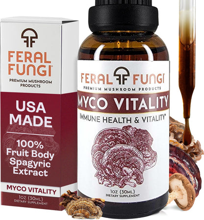 Feral Fungi Myco-Vitality Tincture – 100% Pure USA Mushroom Extract 1 oz