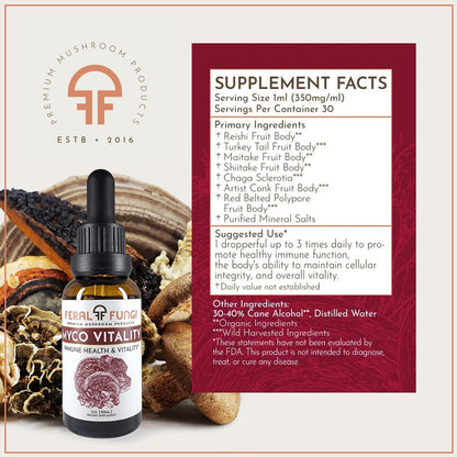 Feral Fungi Myco-Vitality Tincture – 100% Pure USA Mushroom Extract 1 oz