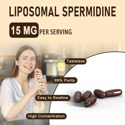 Spermidine Supplement 15 MG - 99% Purity, High Absorption, 1500 MG Fermented Wheat Germ Extract with Zinc & Thiamin, Spermidine for Men & Women - Cellular Renewal, Aging Defense, Energy, 120 Softgels