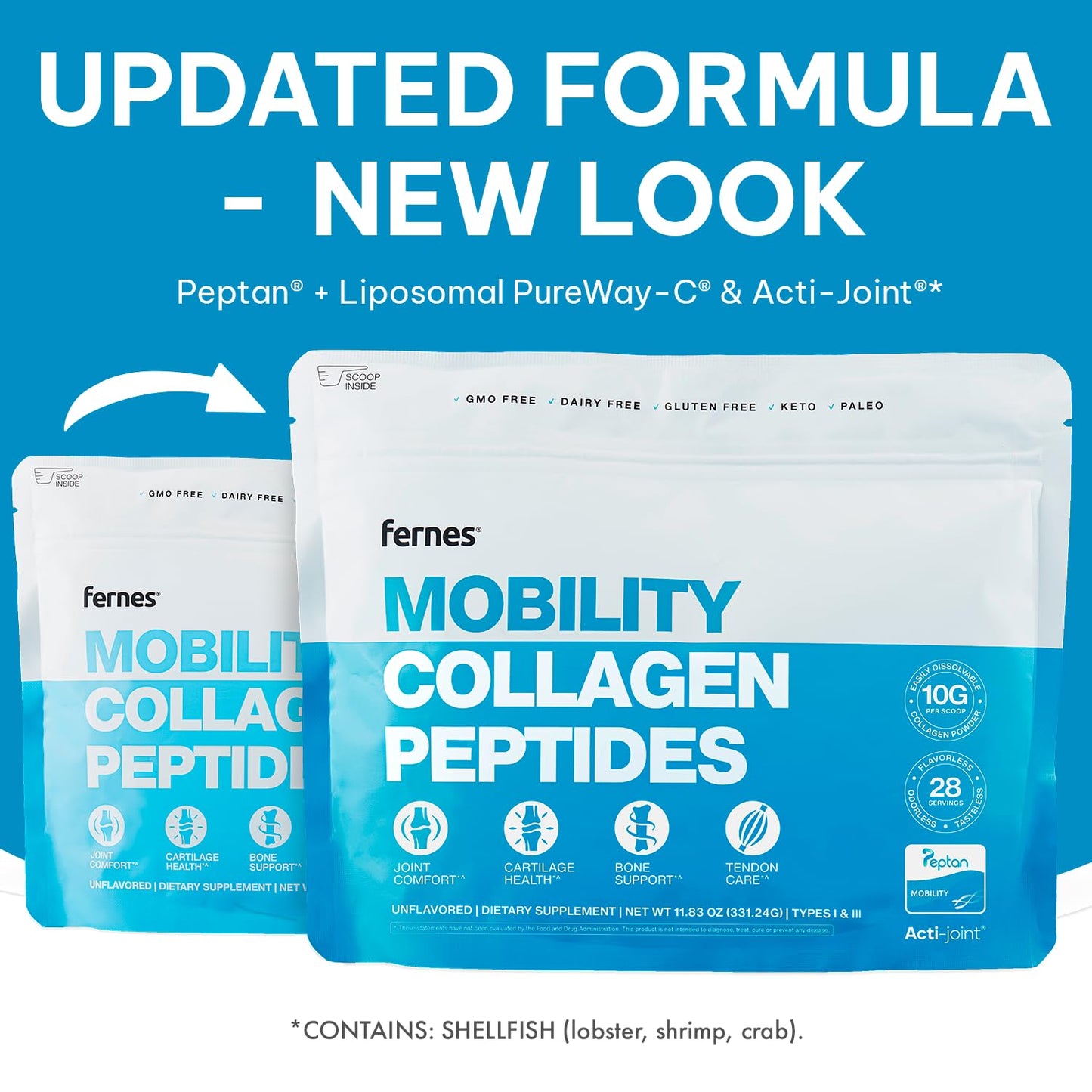 Fernes Mobility Collagen Peptides Powder – Glucosamine, Chondroitin, Hyaluronic Acid & Liposomal Vitamin C