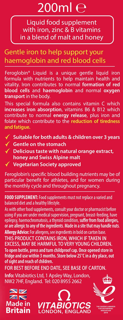 Feroglobin Gentle Iron & Nutrient Liquid | Reduce Tiredness and Fatigue | Natural Iron Source