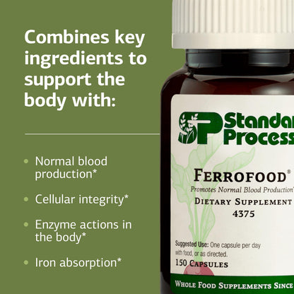 Standard Process Ferrofood - Blood Health Supplement with Iron, B12 & Vitamin C - 150 Capsules (40 Servings)