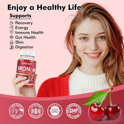 Iron Gummies for Adults & Kids – Cherry Flavor, Ferrous Bisglycinate