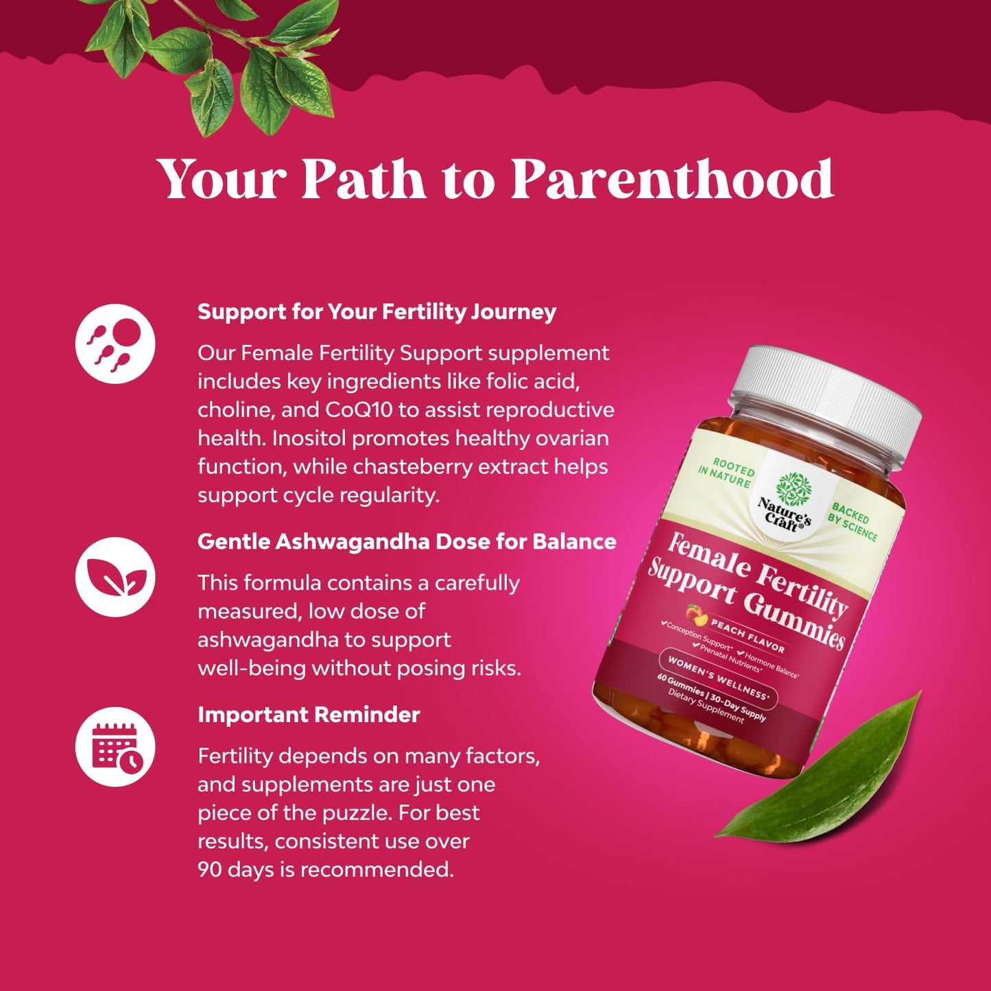 Fertility Gummies for Women Trying to Conceive - Yummy Gummy Juicy Peach (30 Servings) | Vegan, Non-GMO & Gluten Free