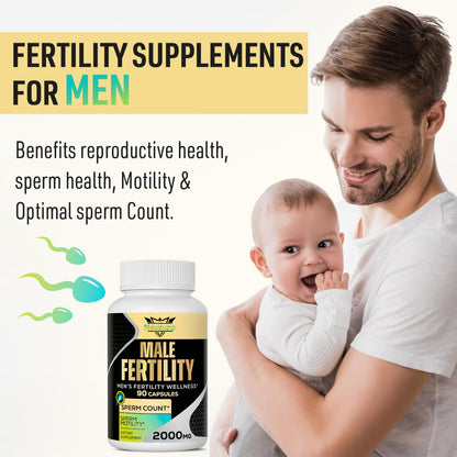 Fertility Supplements for Men – 2000mg Prenatal Vitamins for Sperm Count, Motility & Strength | CoQ10, Maca, Zinc, NAC, Folate – 90 Capsules