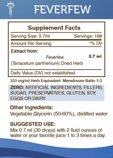 Secrets of the Tribe Feverfew Alcohol-Free Liquid Extract – 4 FL OZ Tincture