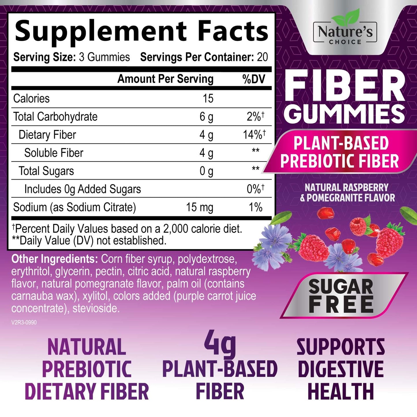 Fiber Gummies 4g - Sugar Free Prebiotic Fiber Gummies for Adults | 60 Gummies